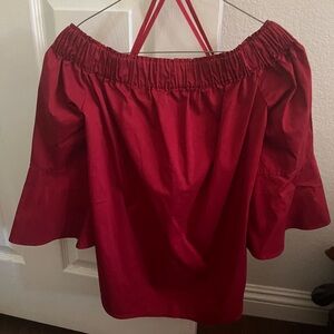 Red dress top from NY&Co. can be worn on or off shoulders.